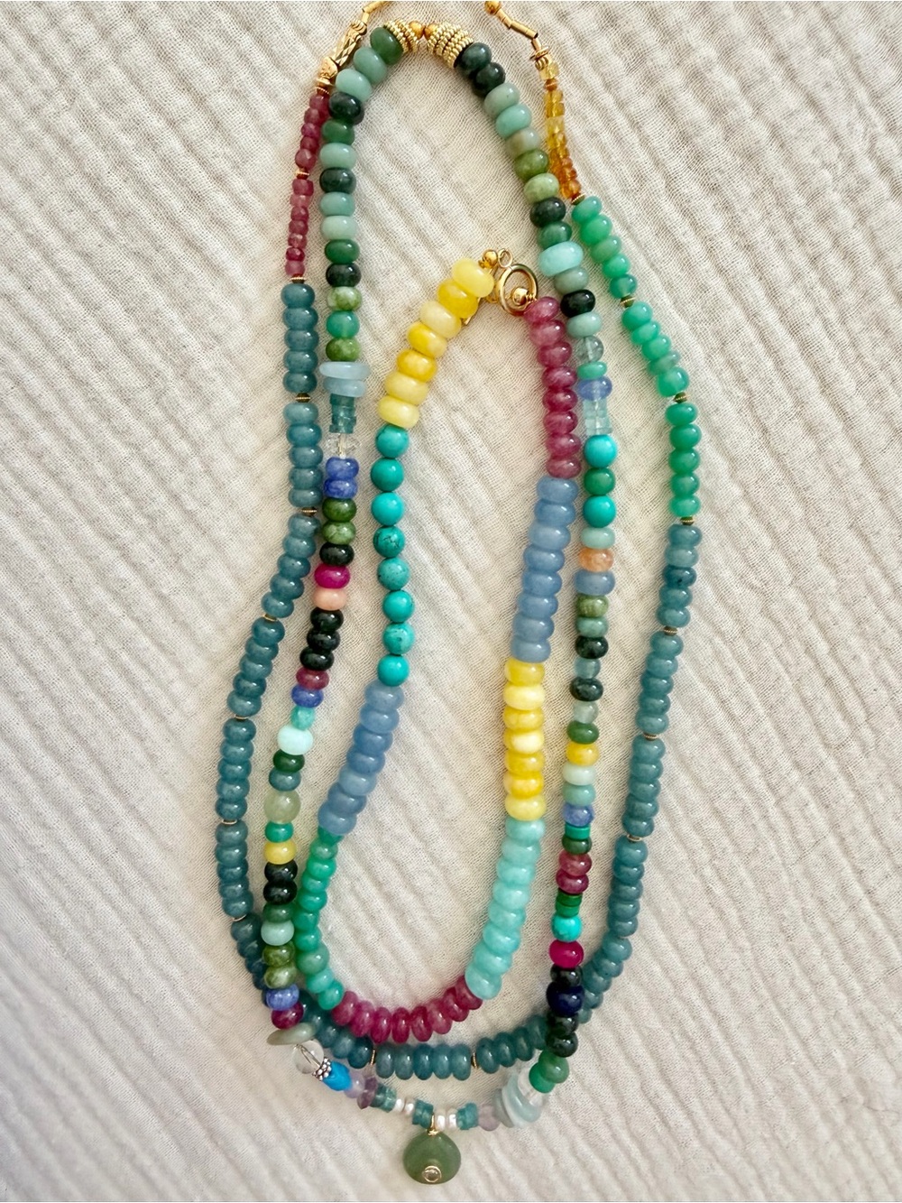 Multicolor Denim Opals with Ruby and citrine crystal Necklace: Turquoise & Green
